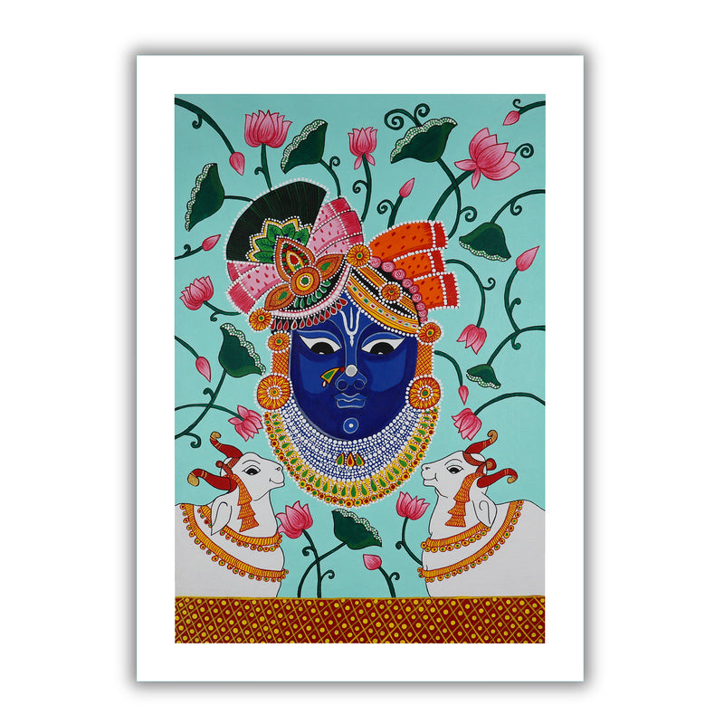 Handmade Pichwai Shrinathji Painting Framed 17x24 Inch Wall Art