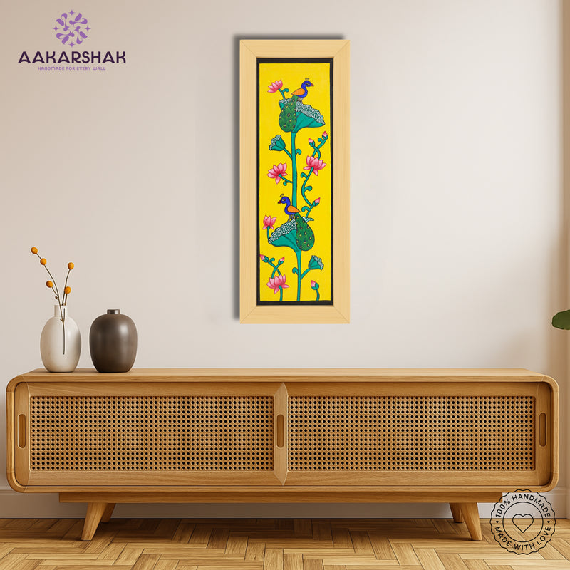 Framed artwork with peacock design -handmade pichwai painting for home decor