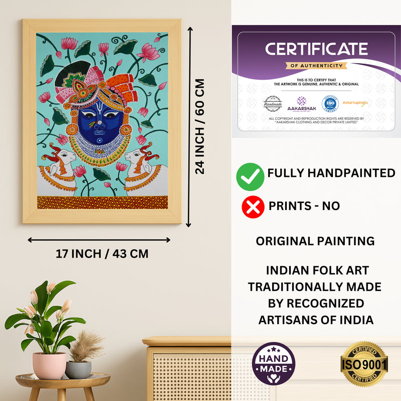 Handmade Pichwai Shrinathji Painting Framed 17x24 Inch Wall Art
