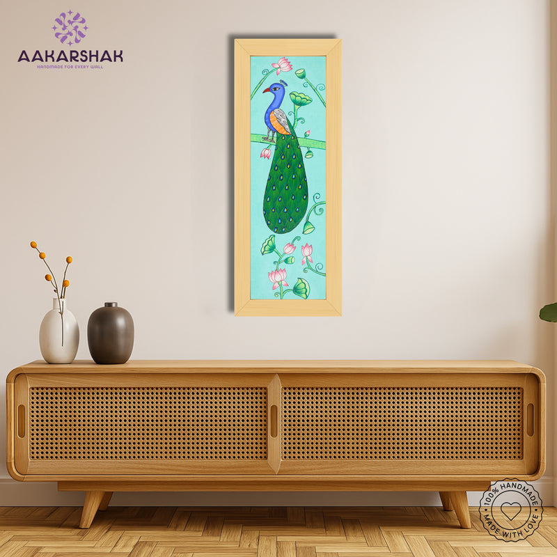 Framed artwork with peacock design -handmade pichwai painting for home decor