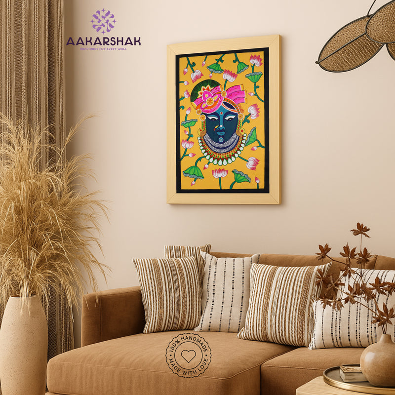 Handmade Pichwai Shrinathji Painting Framed 17x24 Inch Wall Art