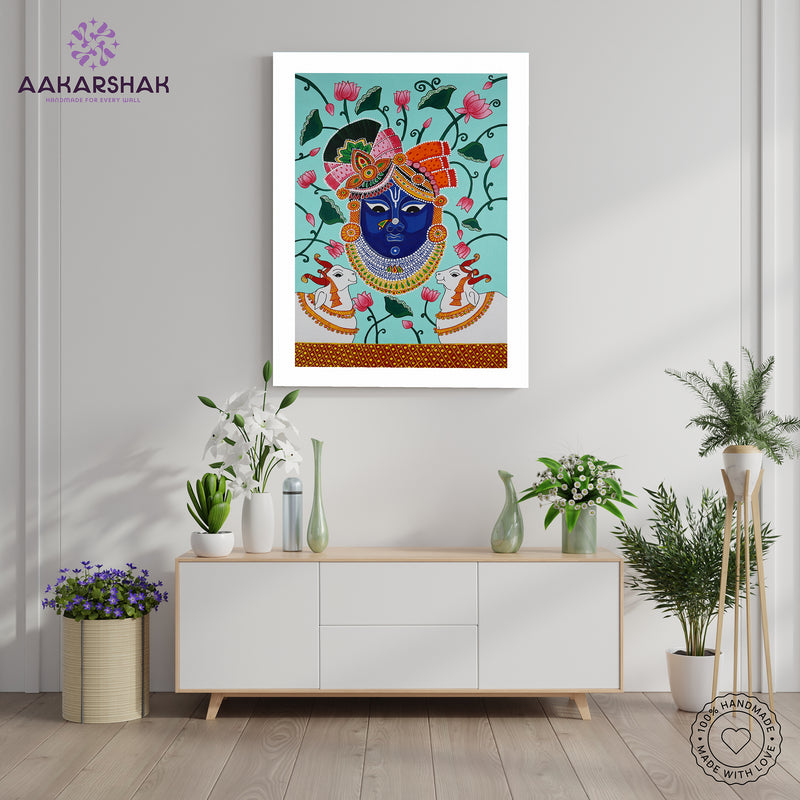 Handmade Pichwai Shrinathji Painting Framed 17x24 Inch Wall Art