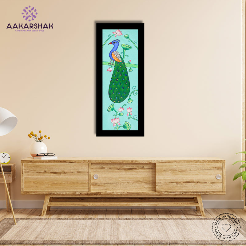 Framed artwork with peacock design -handmade pichwai painting for home decor
