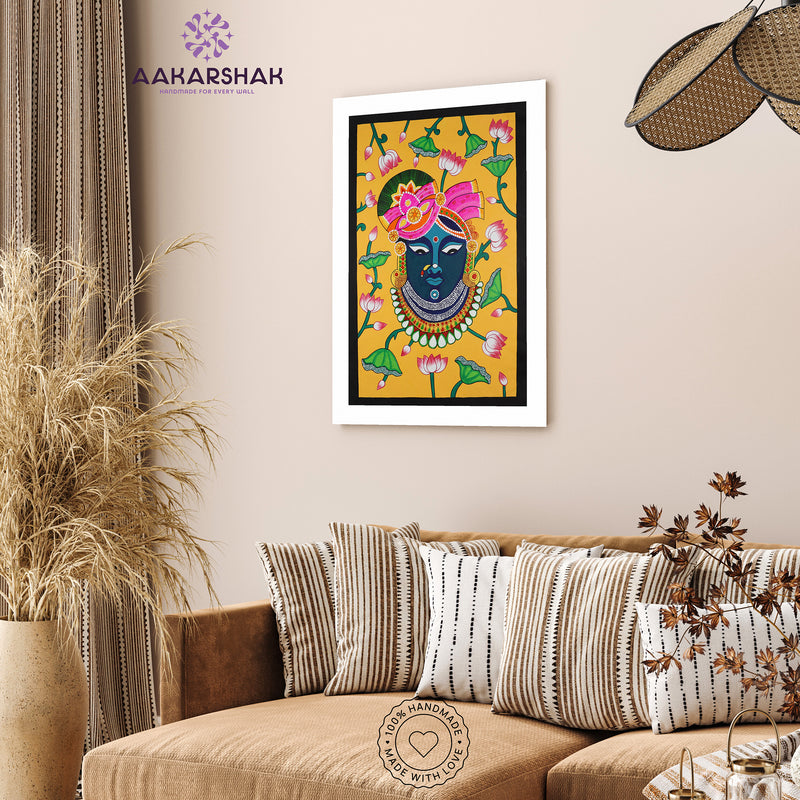 Handmade Pichwai Shrinathji Painting Framed 17x24 Inch Wall Art