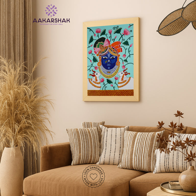 Handmade Pichwai Shrinathji Painting Framed 17x24 Inch Wall Art