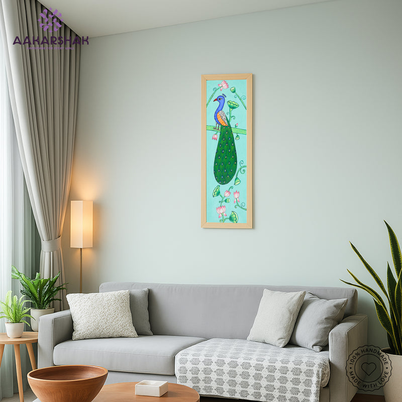 vibrant handmade peacock painting-depicting indian folk traditions