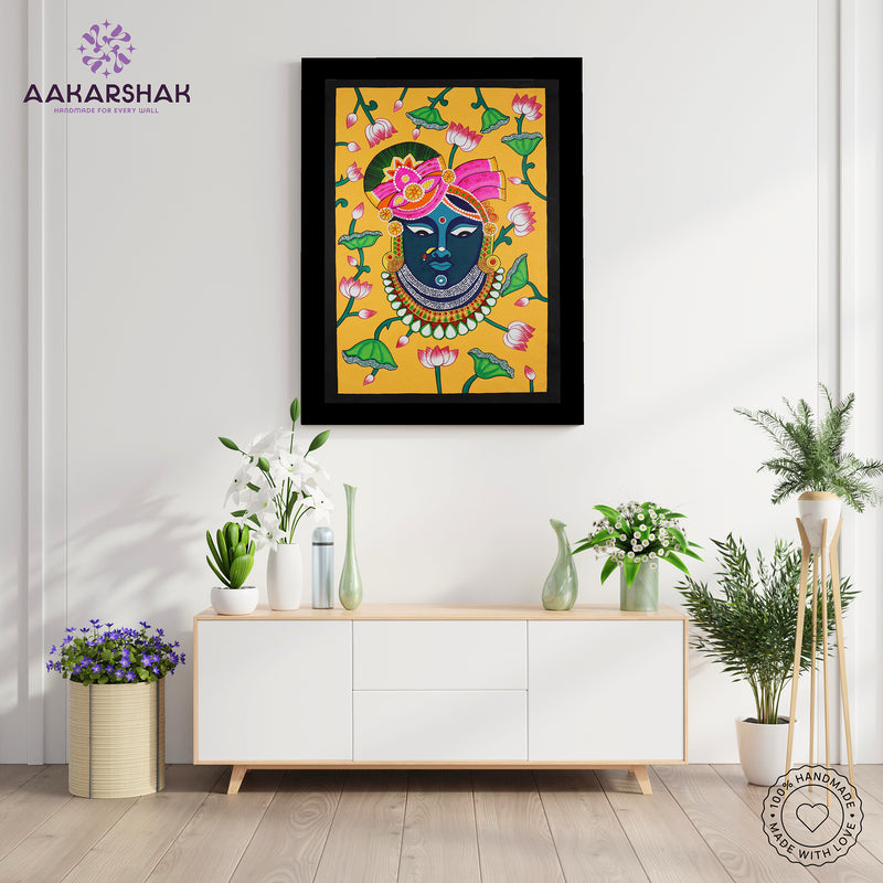 Handmade Pichwai Shrinathji Painting Framed 17x24 Inch Wall Art