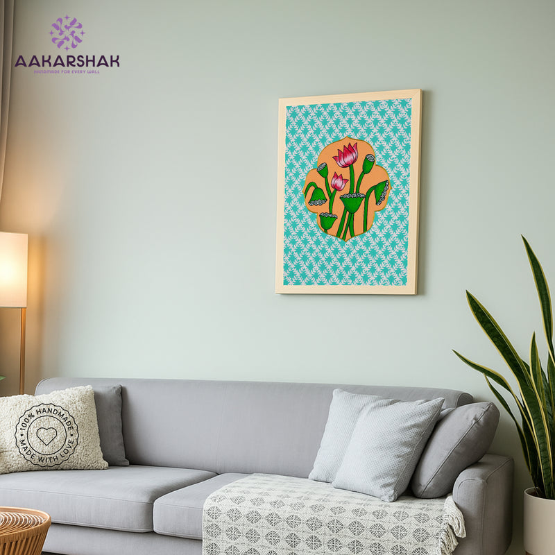Pichwai wall art displayed in home interior – classic Indian folk painting