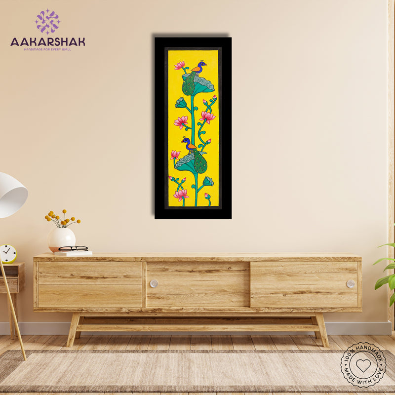 Framed artwork with peacock design -handmade pichwai painting for home decor