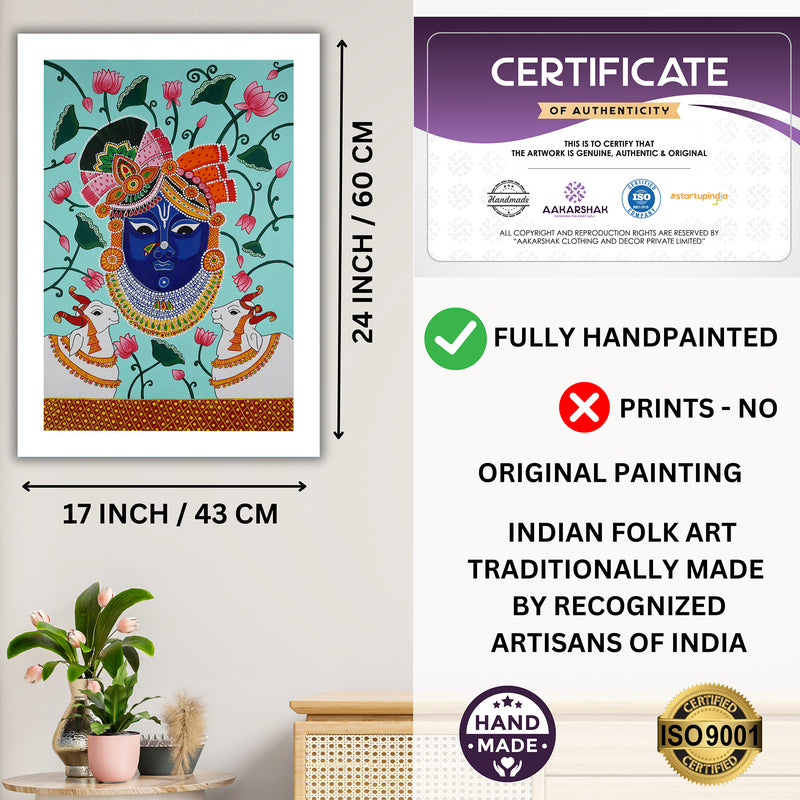 Handmade Pichwai Shrinathji Painting Framed 17x24 Inch Wall Art