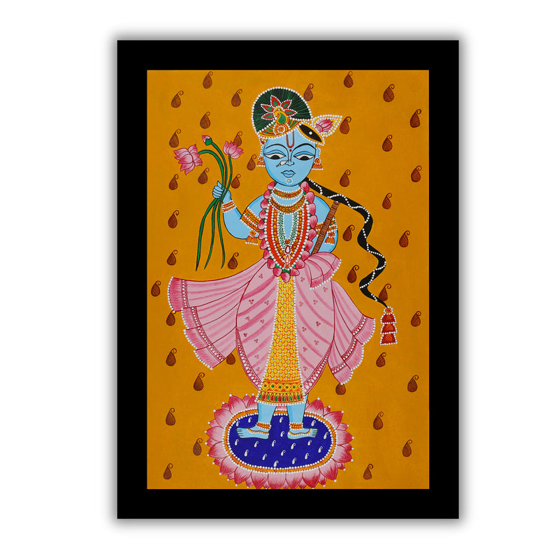 Handmade Pichwai Krishna Painting Framed 17x24 Inch Wall Art