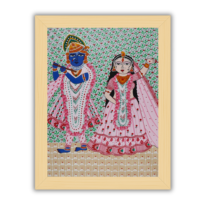 Handmade Pichwai Radha Krishna Painting Framed 17x24 Inch Wall Art