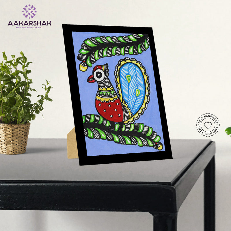 Handmade Madhubani Peacock Painting 6x8 Inch