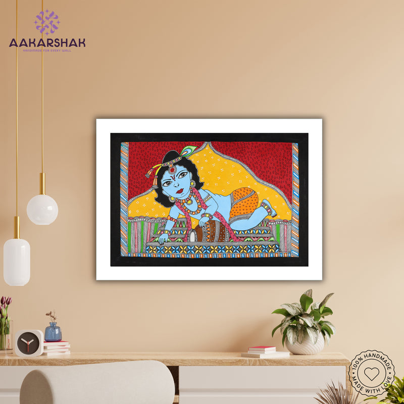 Handmade Madhubani art Baal Krishna Painting Wall Decor 17x24 Inch