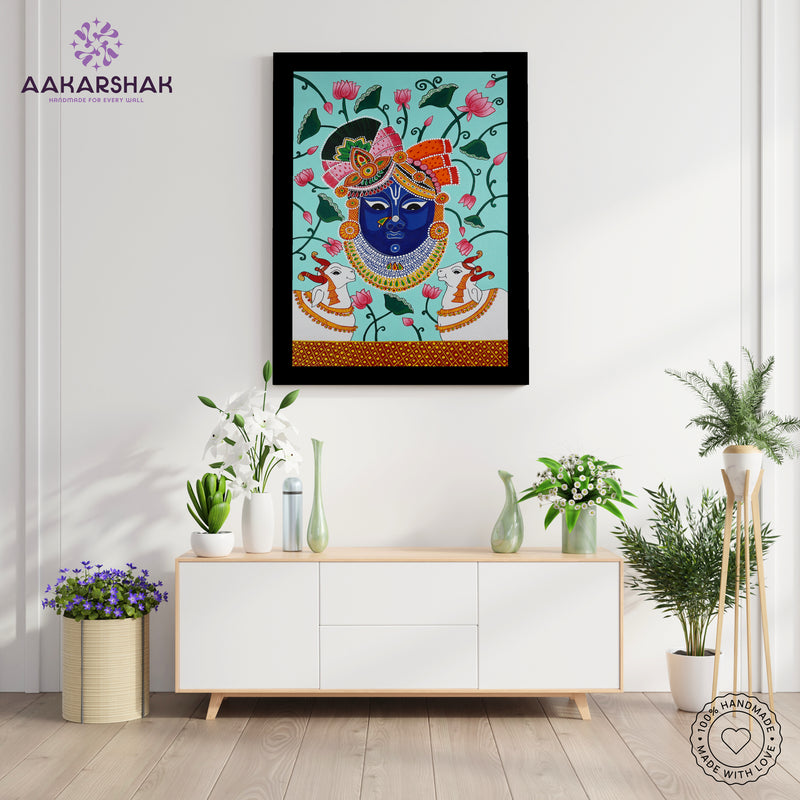 Handmade Pichwai Shrinathji Painting Framed 17x24 Inch Wall Art