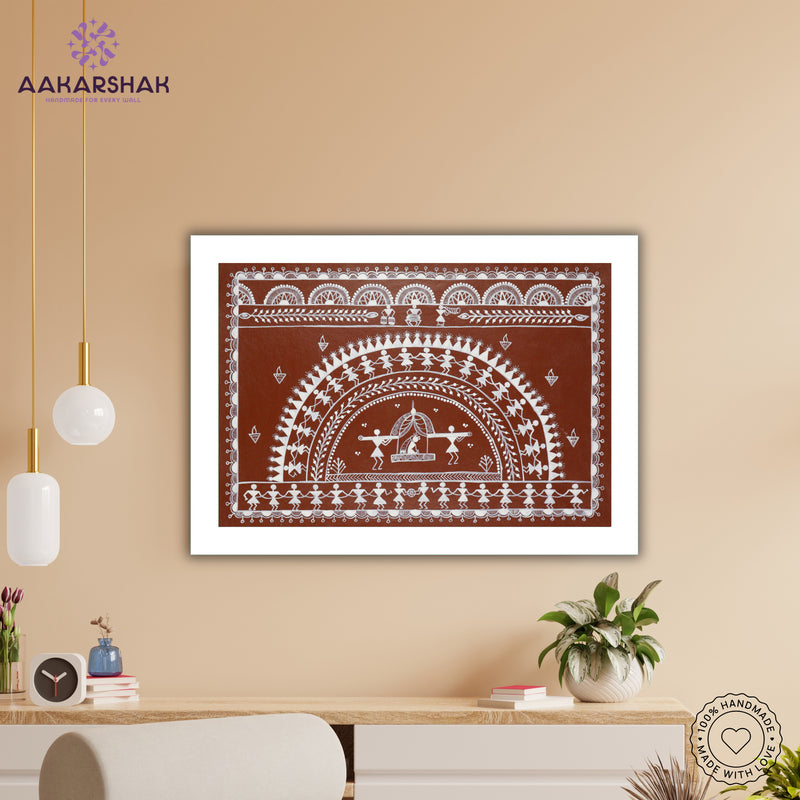 Handmade Warli Doli Painting 17x24 Inch Framed Tribal Art