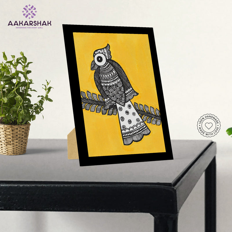 Handmade Madhubani Peacock Painting 6x8 Inch Framed Indian Wall Decor