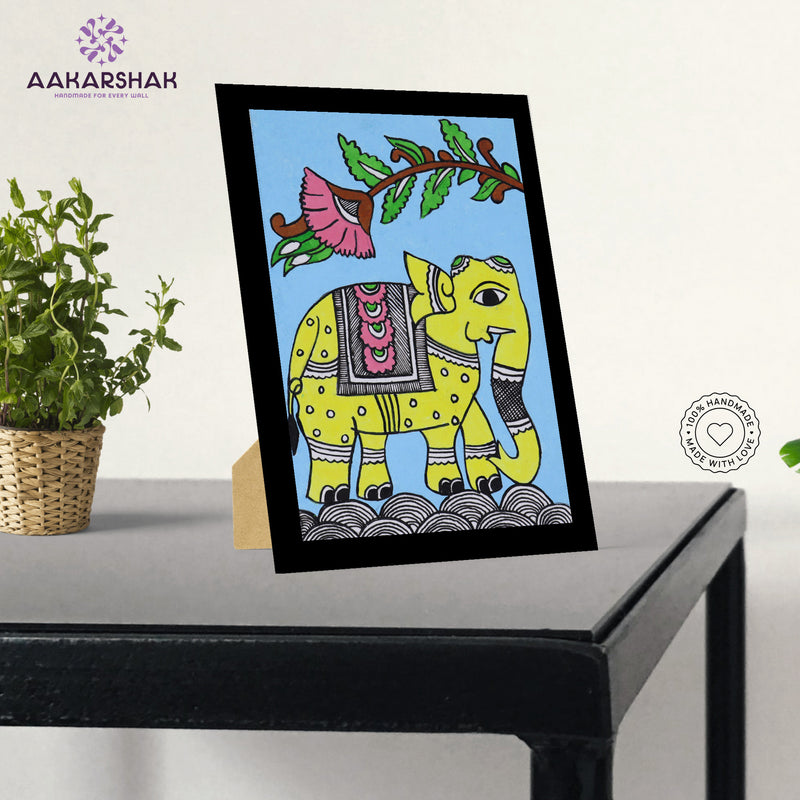 Handmade Kalamkari Elephant Painting – Framed 6x8 Inch Wall Art