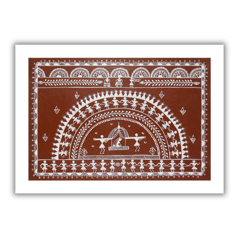 Handmade Warli Doli Painting 17x24 Inch Framed Tribal Art