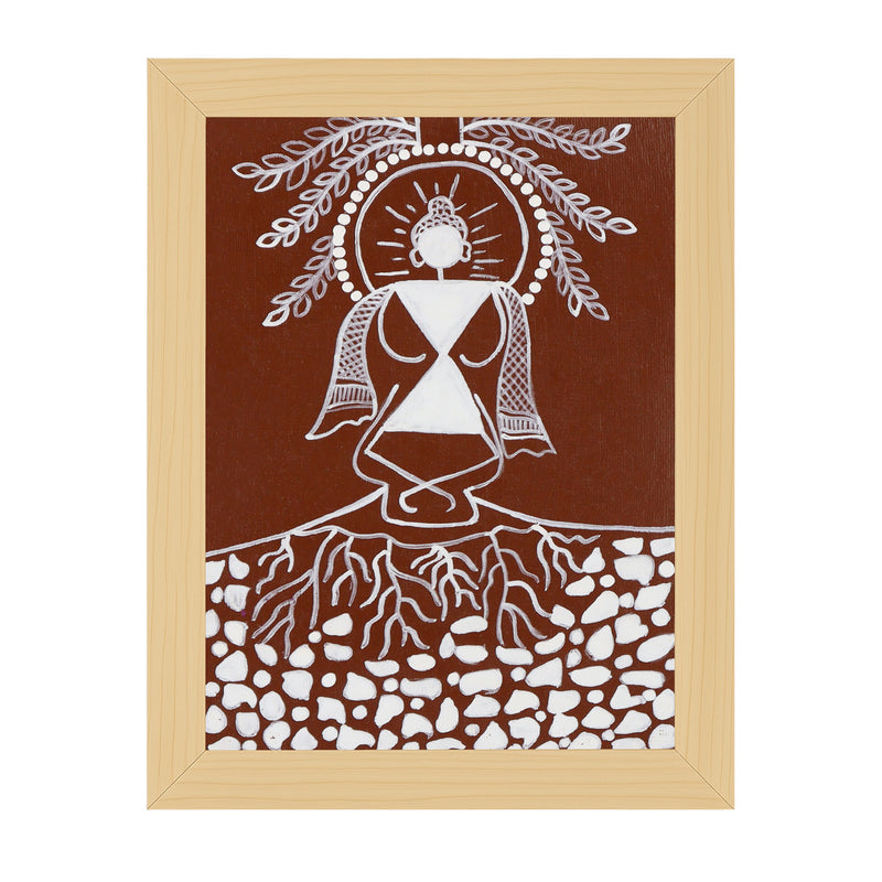 handmade warli painting buddha-in vibrant traditional folk art style