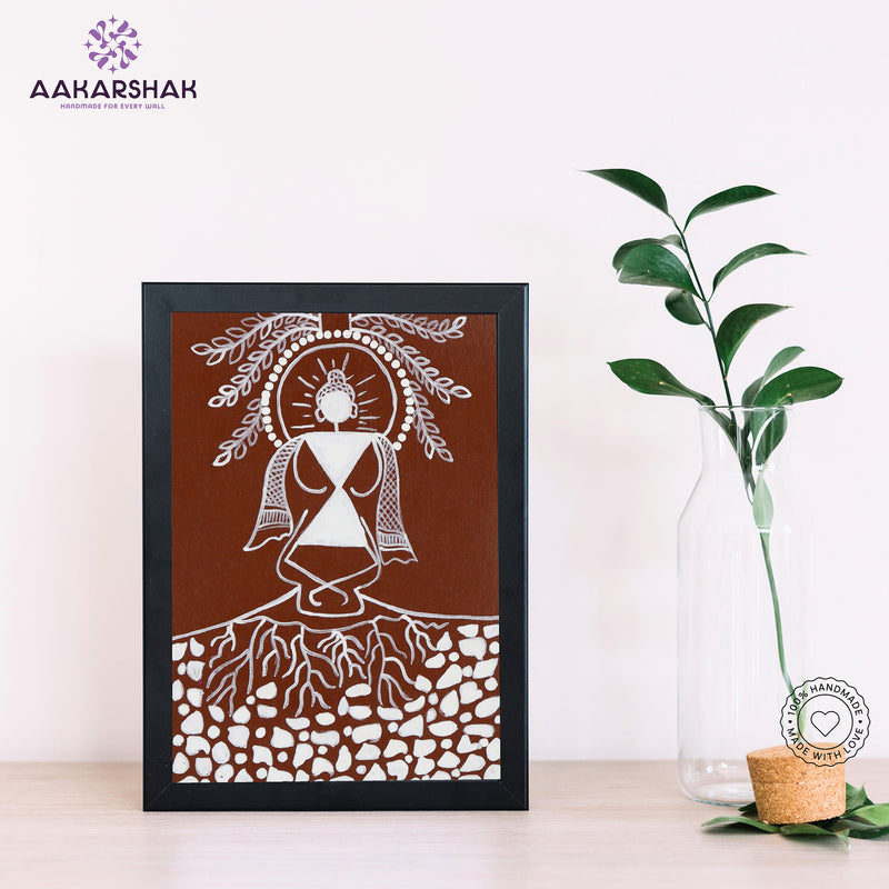 Handmade warli buddha painting-with tabletop stand for home