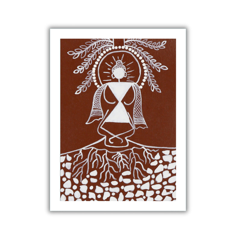 handmade warli painting buddha-in vibrant traditional folk art style