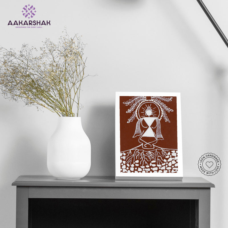 Handmade warli buddha painting-with tabletop stand for home