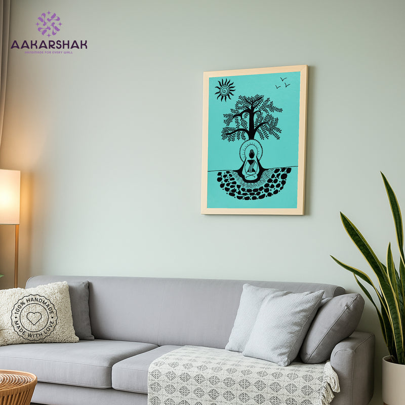 vibrant handmade buddha painting-depicting indian folk traditions