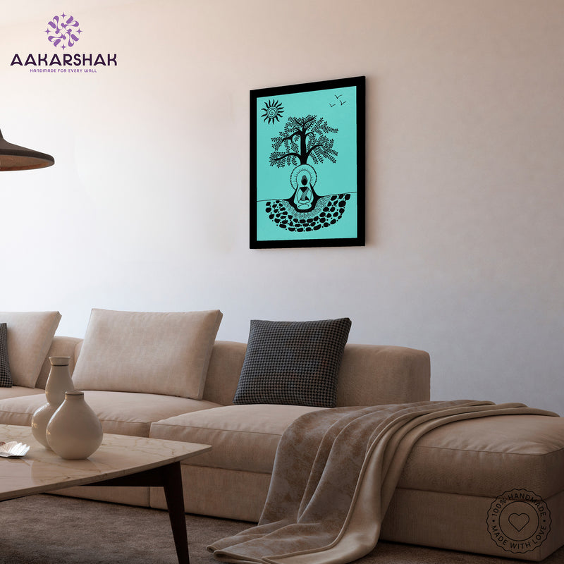vibrant handmade buddha painting-depicting indian folk traditions