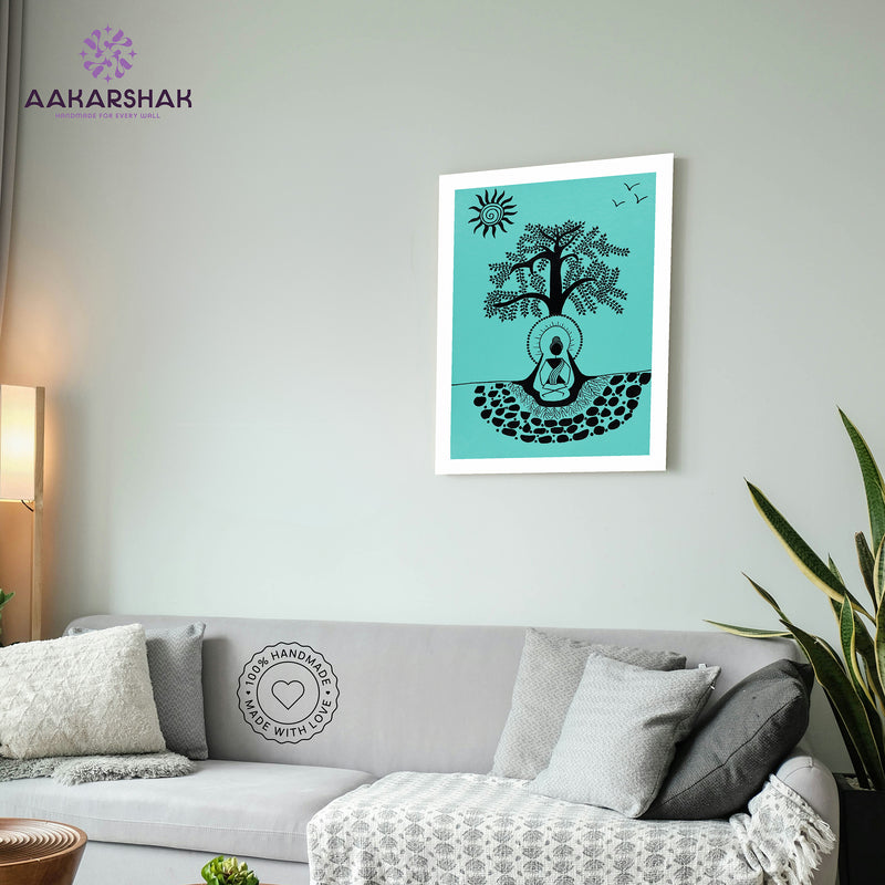vibrant handmade buddha painting-depicting indian folk traditions
