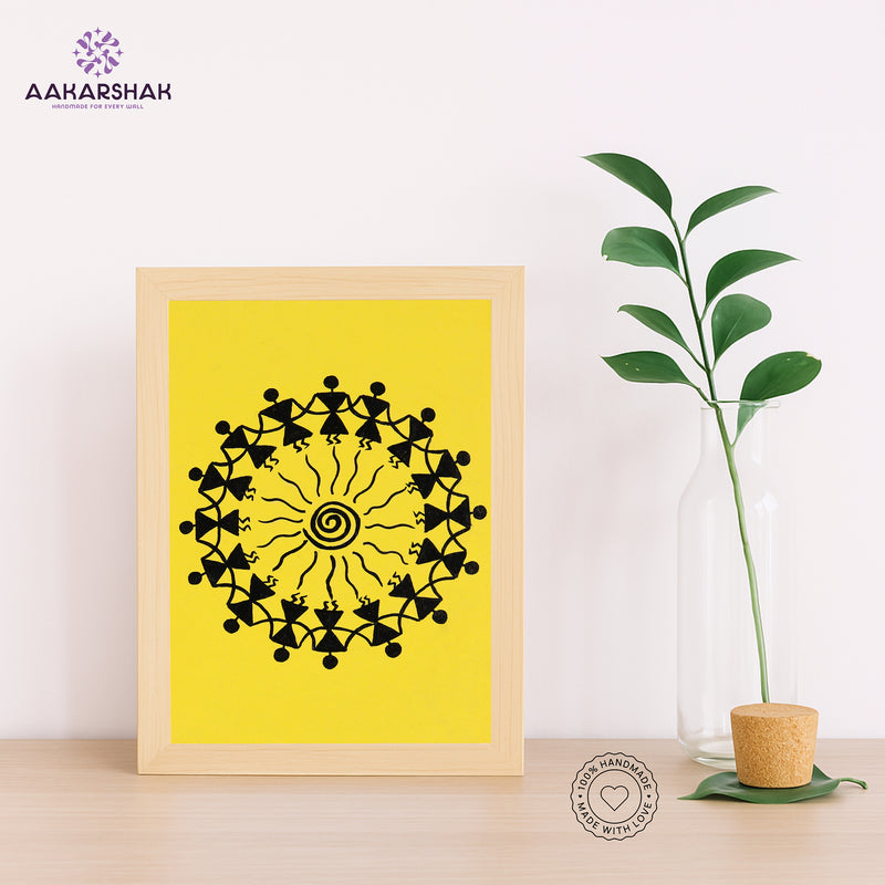 Handmade warli dancing painting-with tabletop stand for home decor