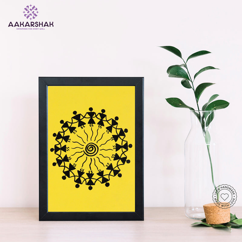 Handmade warli dancing painting-with tabletop stand for home decor