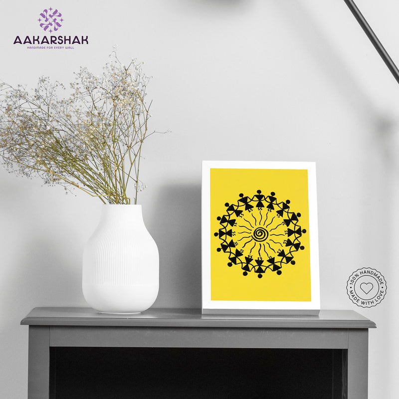 Handmade warli dancing painting-with tabletop stand for home decor