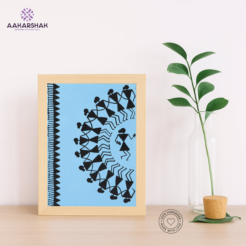 Handmade warli dancing painting-with tabletop stand for home decor
