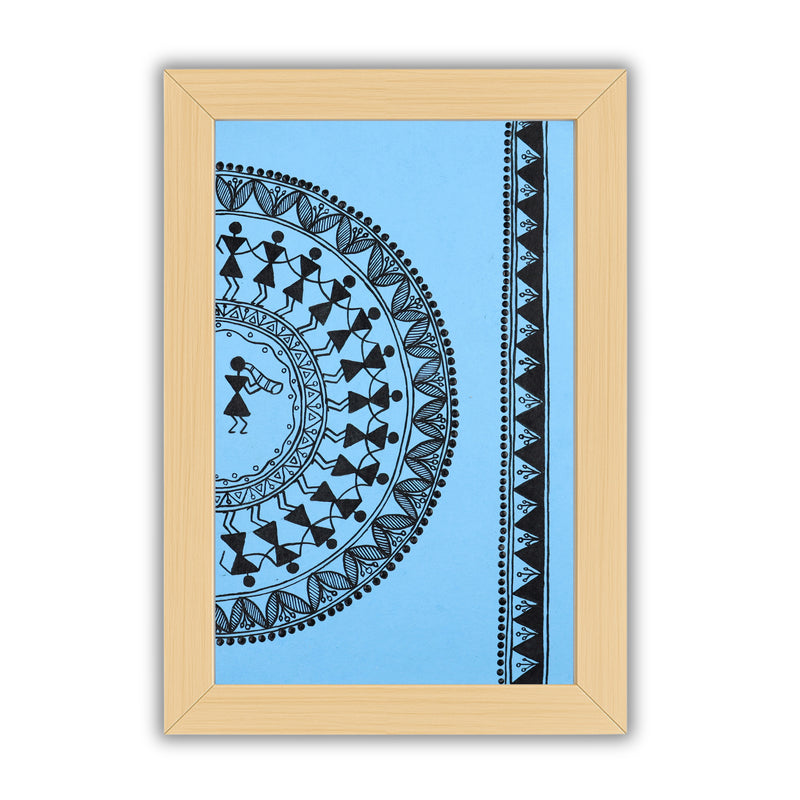 Decorative dancing design with black handmade patterns on a blue background