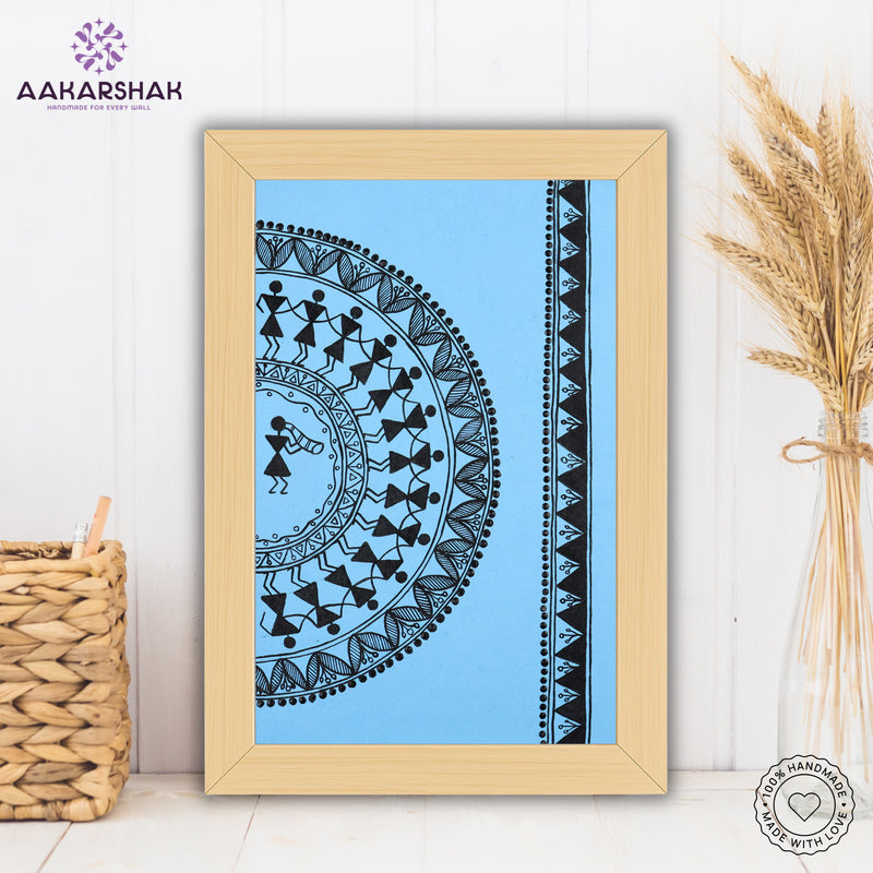 Handmade warli dancing painting-with tabletop stand for home decor