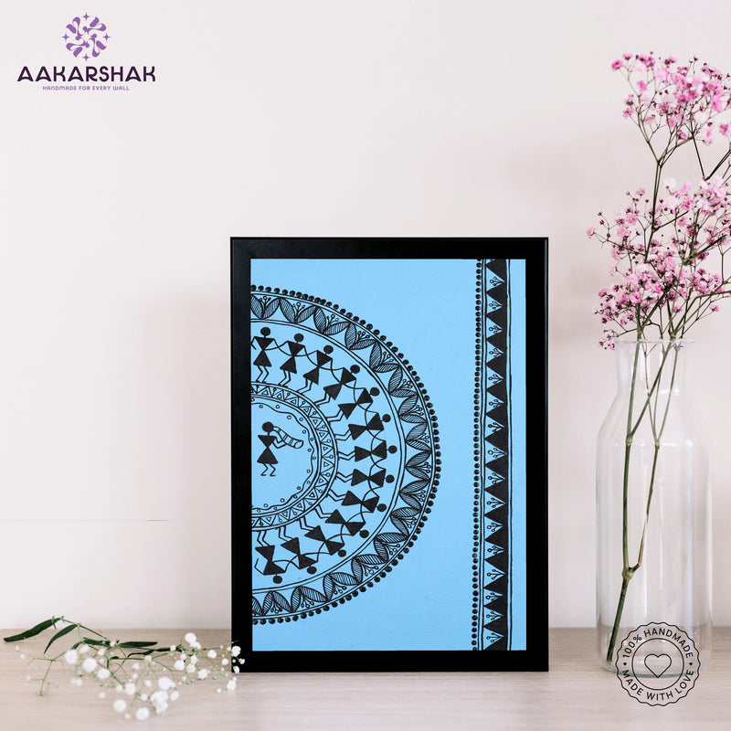 Handmade warli dancing painting-with tabletop stand for home decor