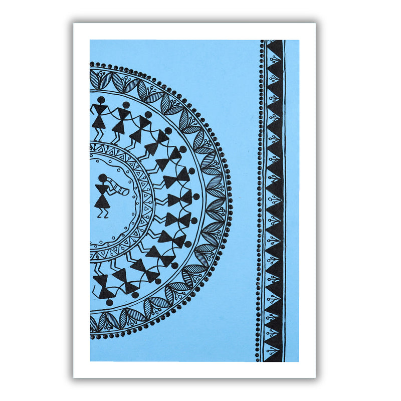 Decorative dancing design with black handmade patterns on a blue background