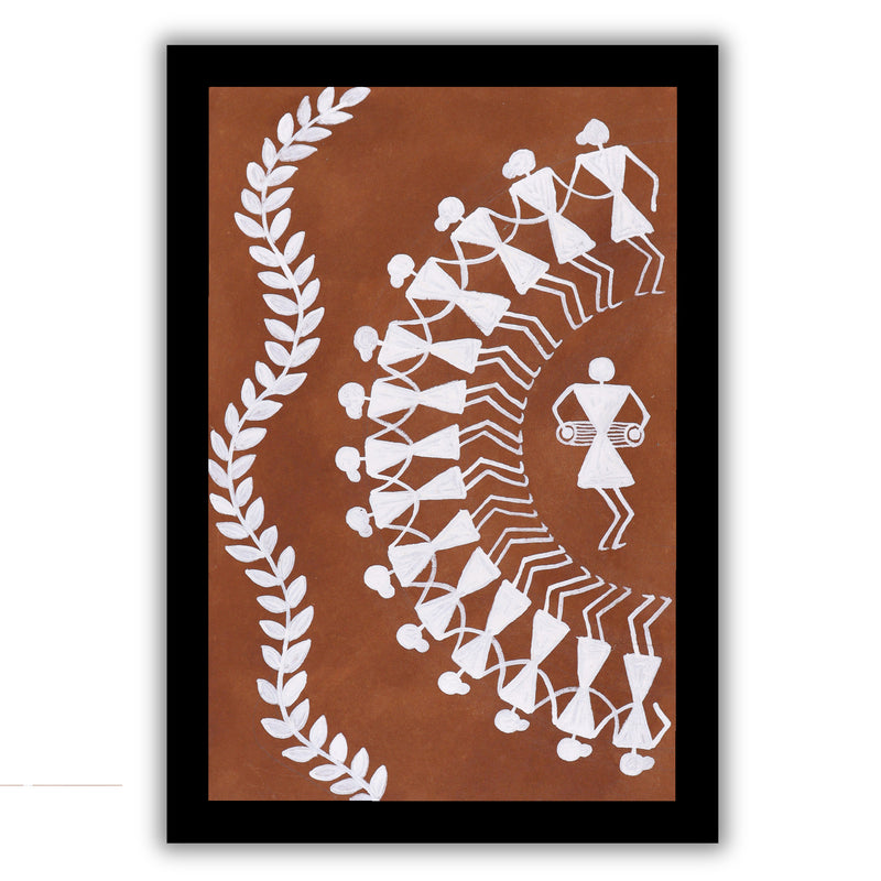 handmade warli painting dancing-in vibrant traditional folk art style