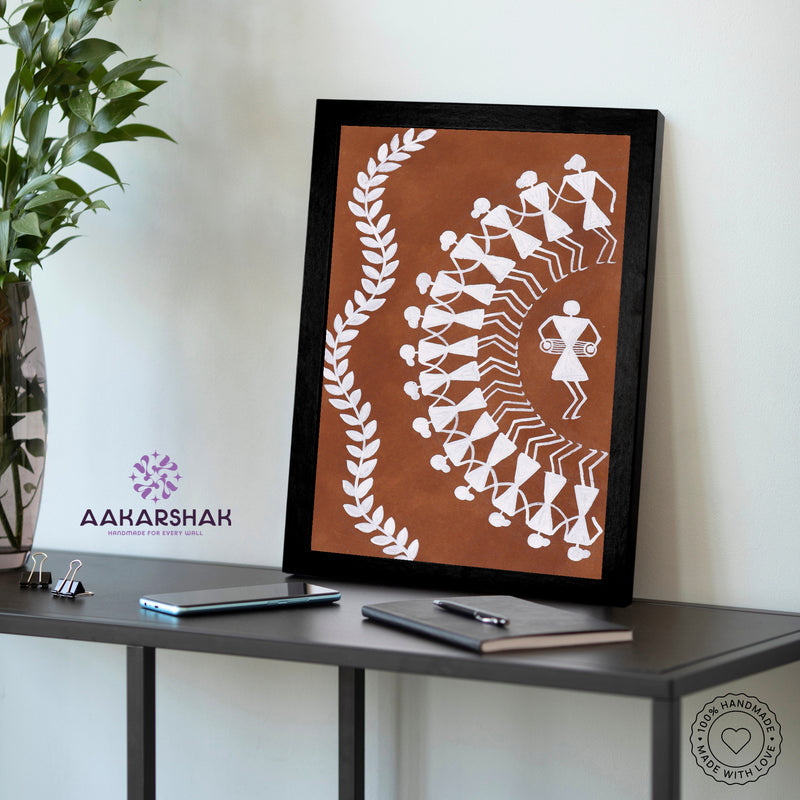 vibrant handmade dancing painting-depicting indian folk traditions
