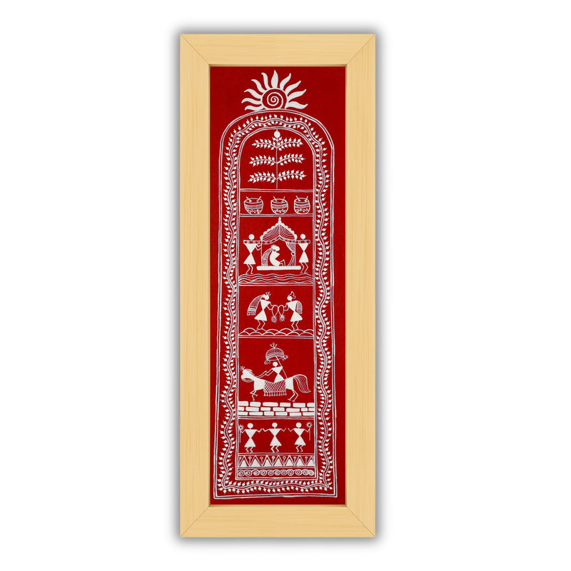 Framed artwork of a colorful dolly-with handmade warli painting