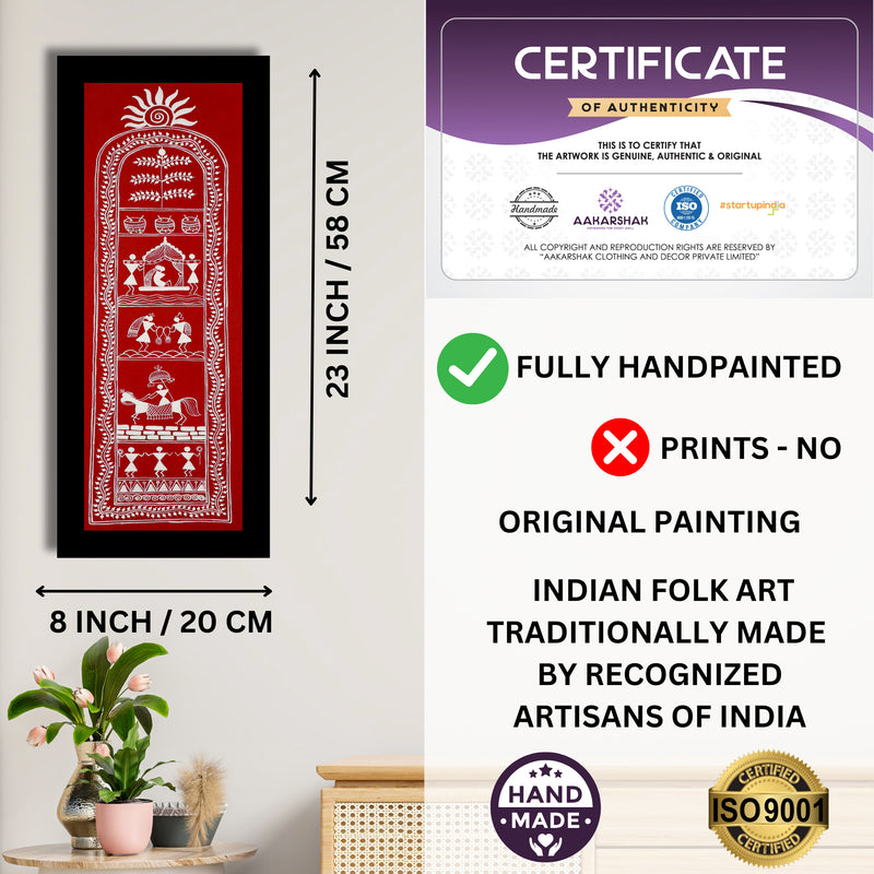 Framed artwork with dimensions, authenticity certificate and handmade iso certified-dolly kalamkari painting