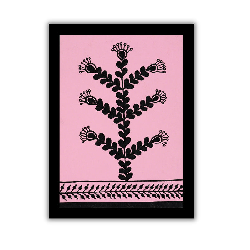 handmade warli painting flower-in vibrant traditional folk art style
