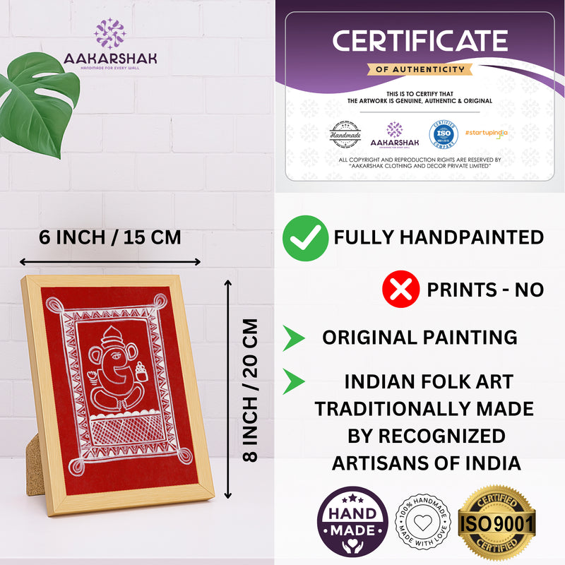 Aaharshak art piece with dimensions, authenticity certificate and handmade iso certified-ganesh warli painting