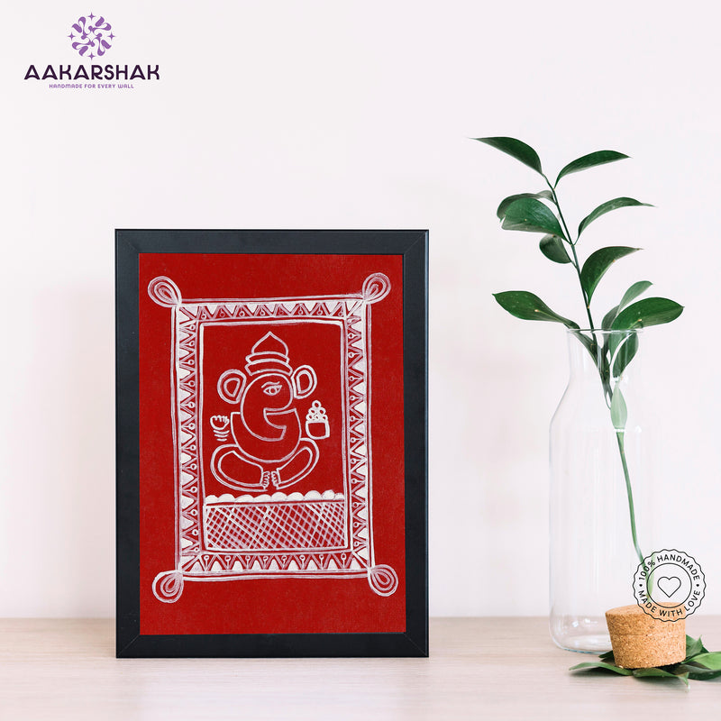 Handmade warli peacock painting-with tabletop stand for home decor