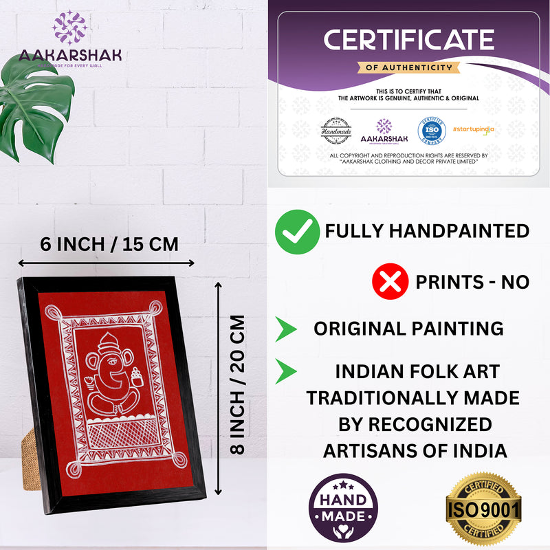 Framed artwork with dimensions, authenticity certificate-handmade iso certified-peacock warli painting