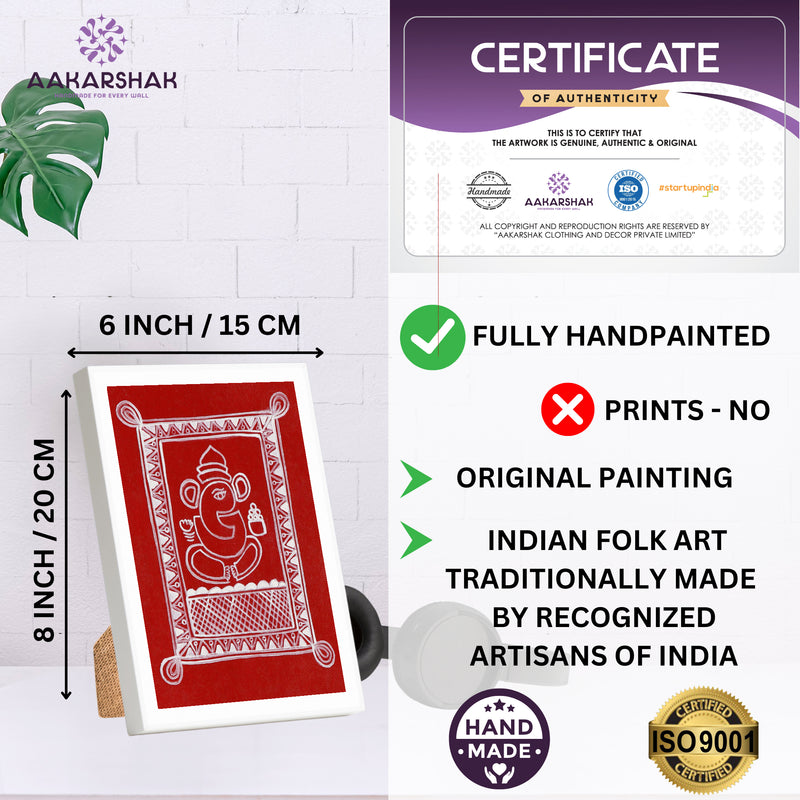 Aakarshah art piece with dimensions, authenticity certificate and handmade iso certified-ganesh warli painting
