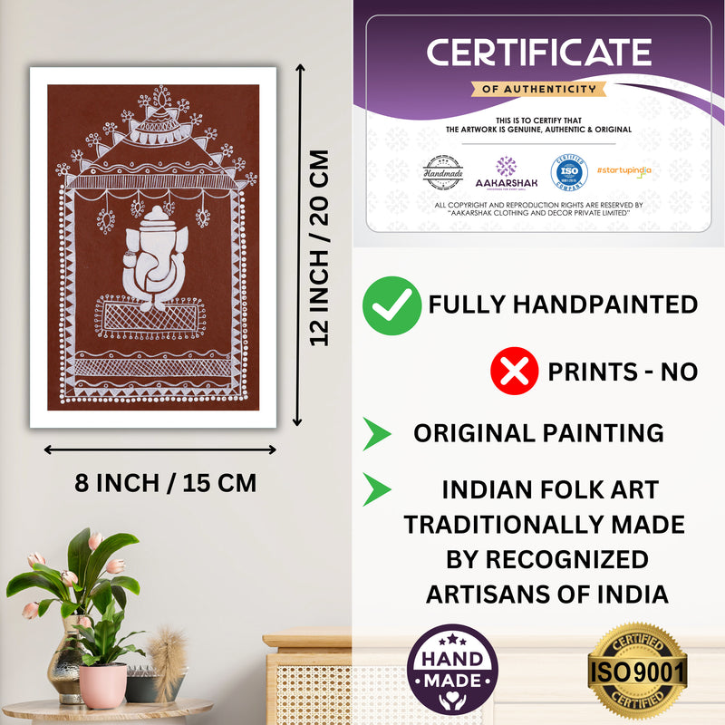 Framed artwork with dimensions, authenticity certificate-handmade iso certified-ganesh warli painting