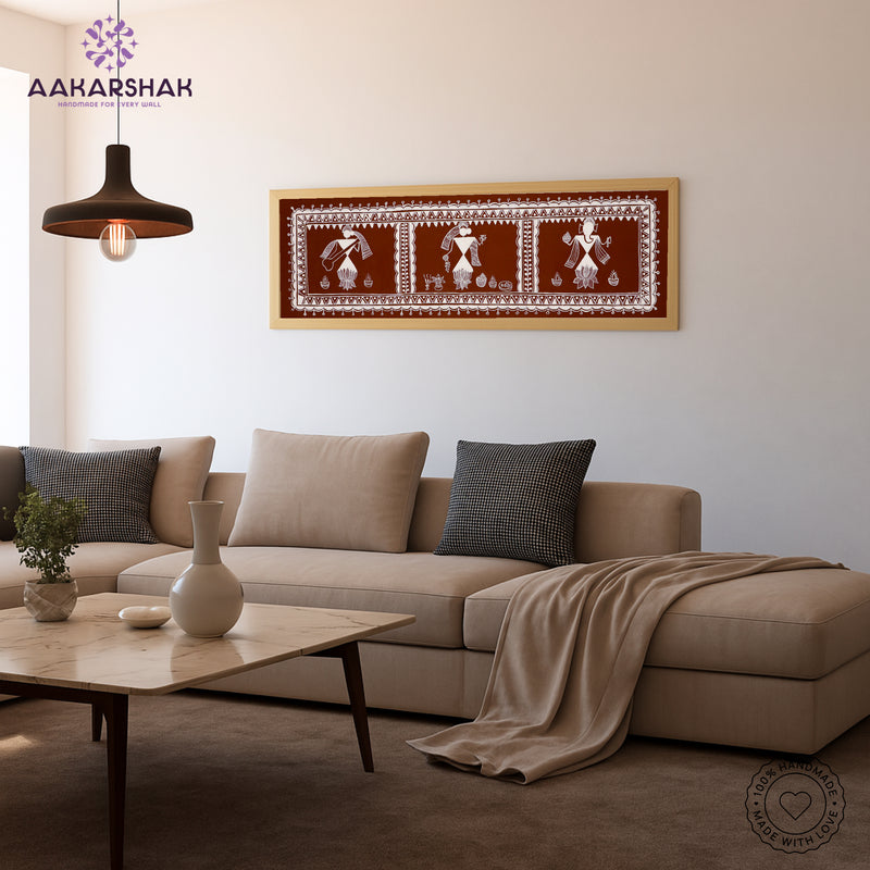 vibrant handmade ganesh-laxmi-saraswati painting-depicting indian folk traditions