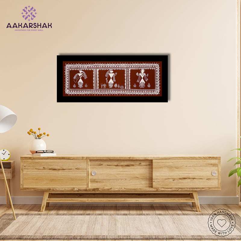 Framed artwork with peacock design -handmade ganesh-laxmi-saraswati painting for home decor